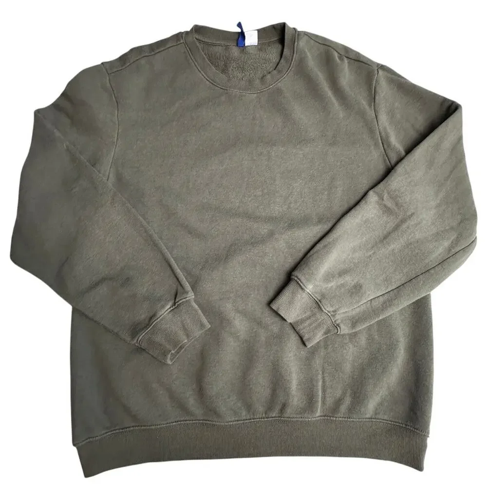 H&M Men’s L Olive Green Crewneck Sweatshirt Pullover Fleece Relaxed Fit